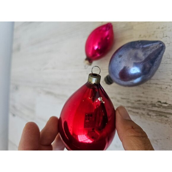 Vintage glass mercury teardrop ornament set pink red blue green - Picture 4 of 9